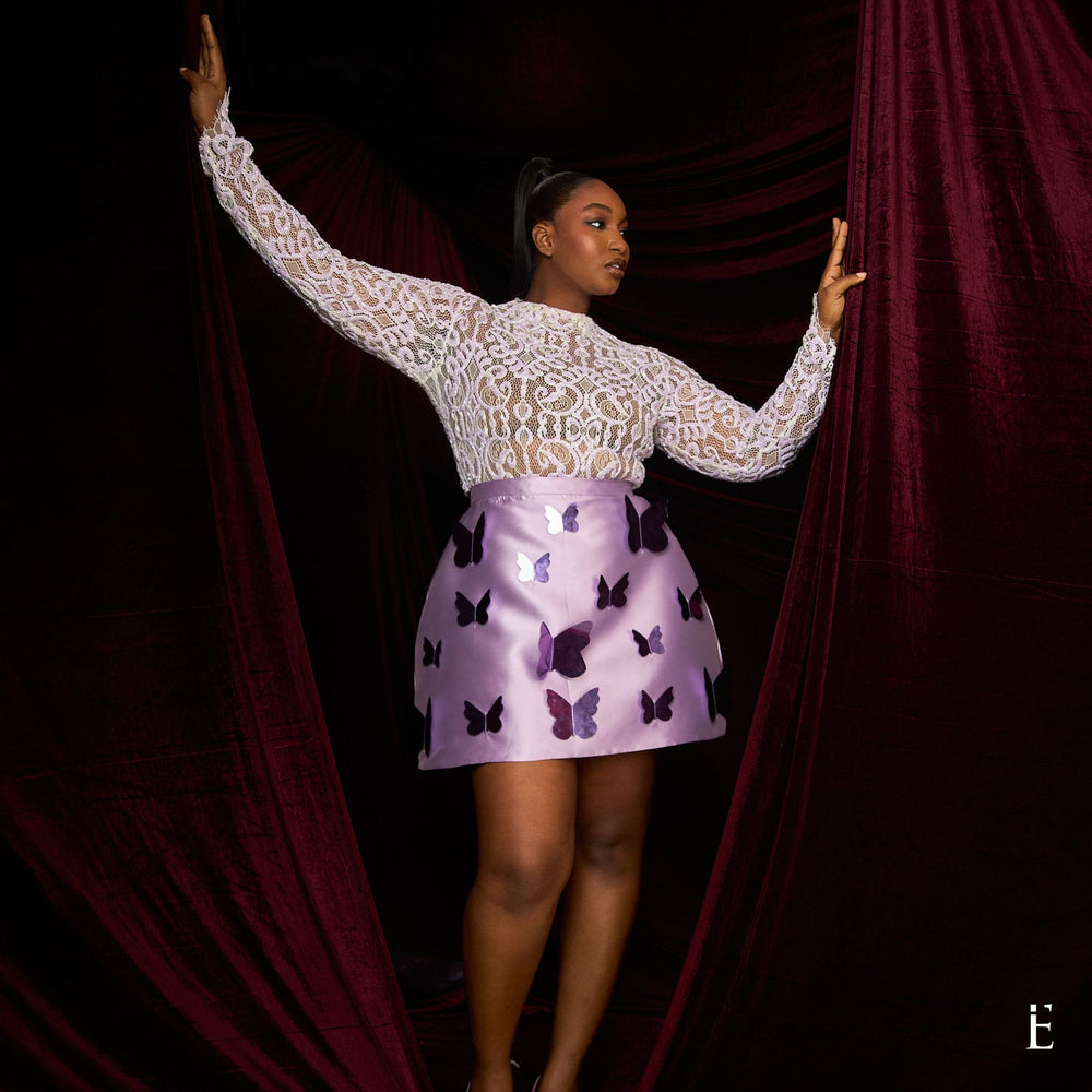 Gaia Fully embellished lace body suit-Lilac X Jojo Skirt Skirt -lilac - IMAD EDUSO