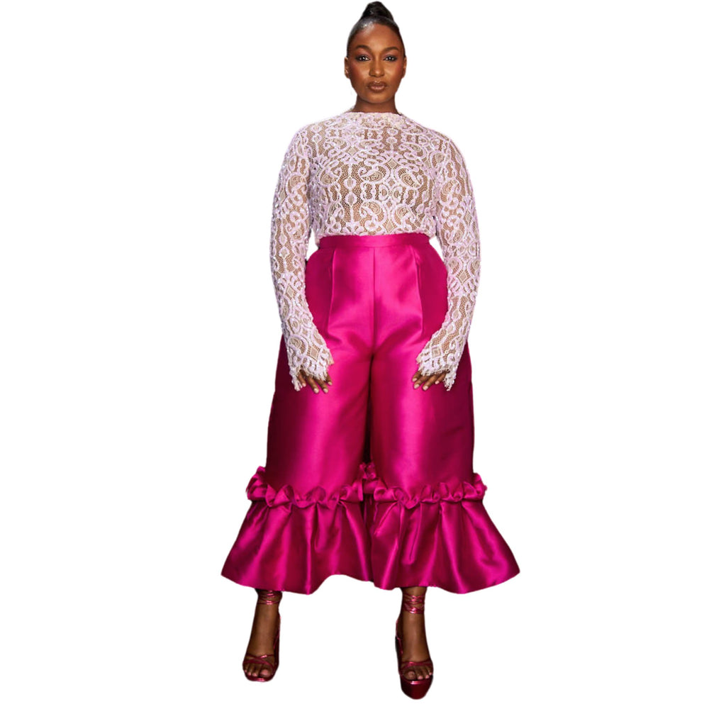 Gaia fully embellished lacebody Suit- Lilac X Ruby Pants- Magenta - IMAD EDUSO