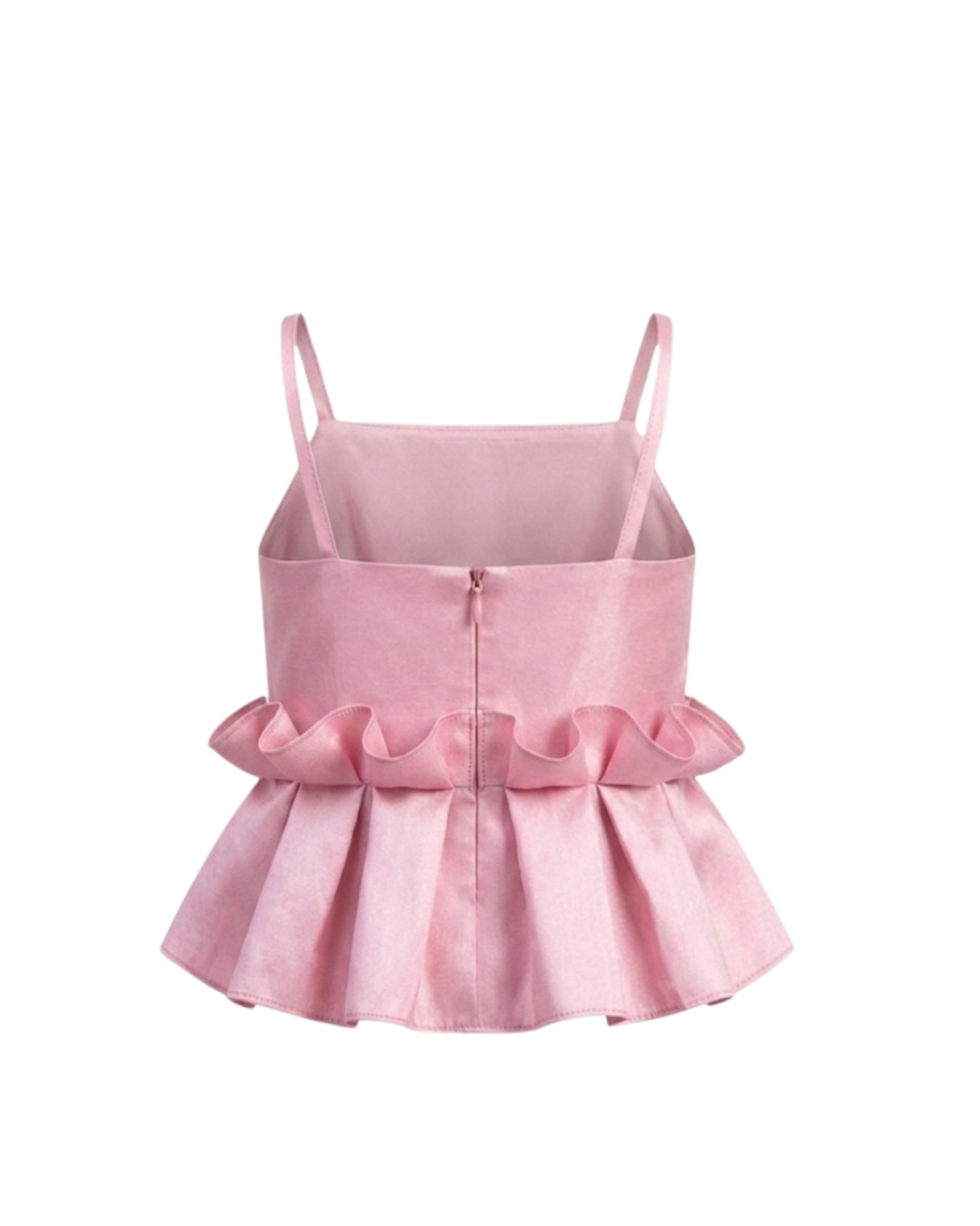 Back view of satin Peplum Top for girls in blush pink
