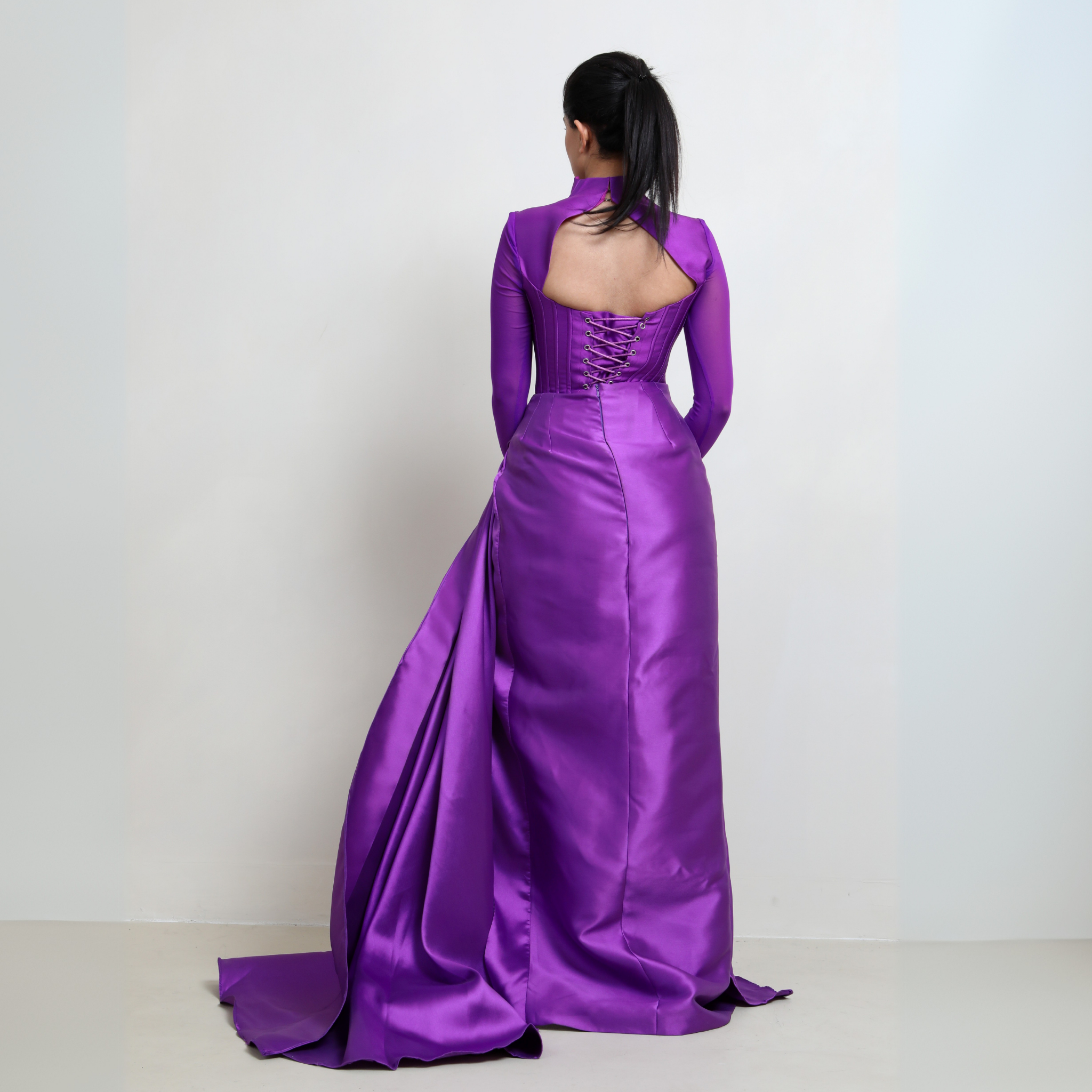 Long Sleeve Corset Maxi Dress with Slit Purple / S Long Sleeve Corset Maxi Dress with Slit Purple / S