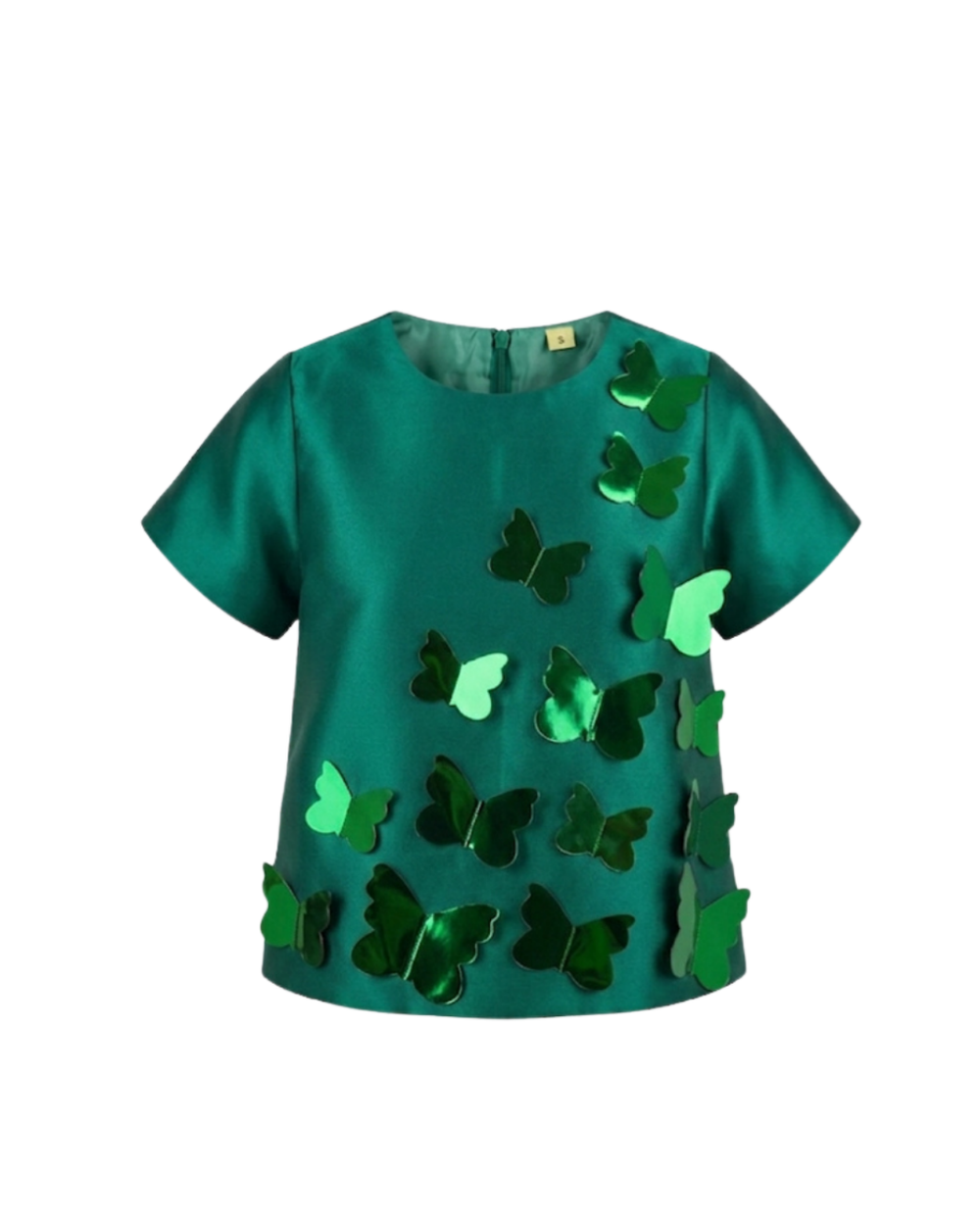 Emerald green Gabby Butterfly Top for girls with reflective butterfly embellishments by Imad Eduso Kids