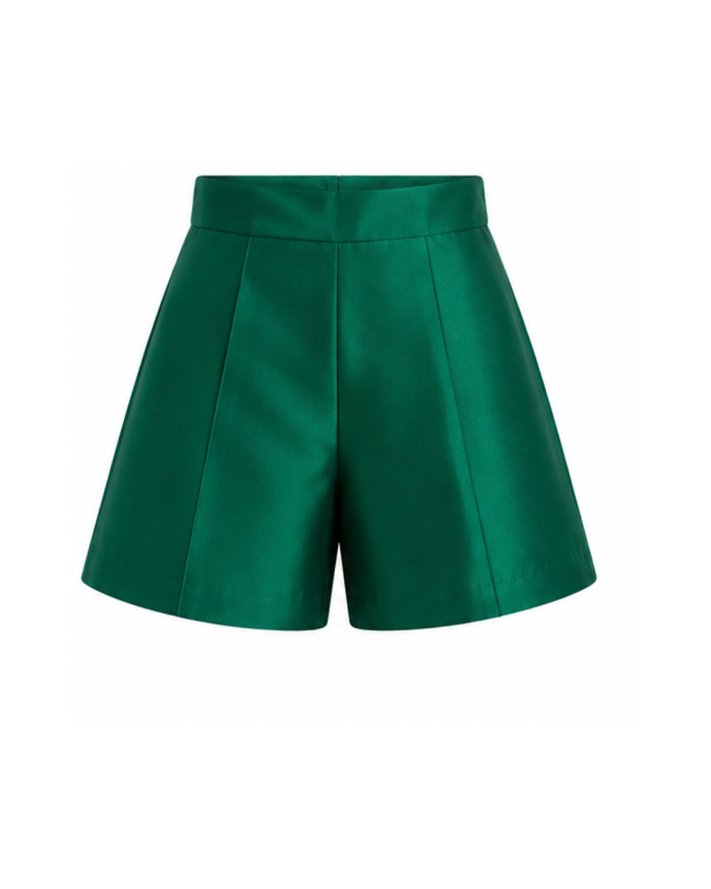 Emerald green tailored kids shorts front view with structured waistband and clean pleated silhouette