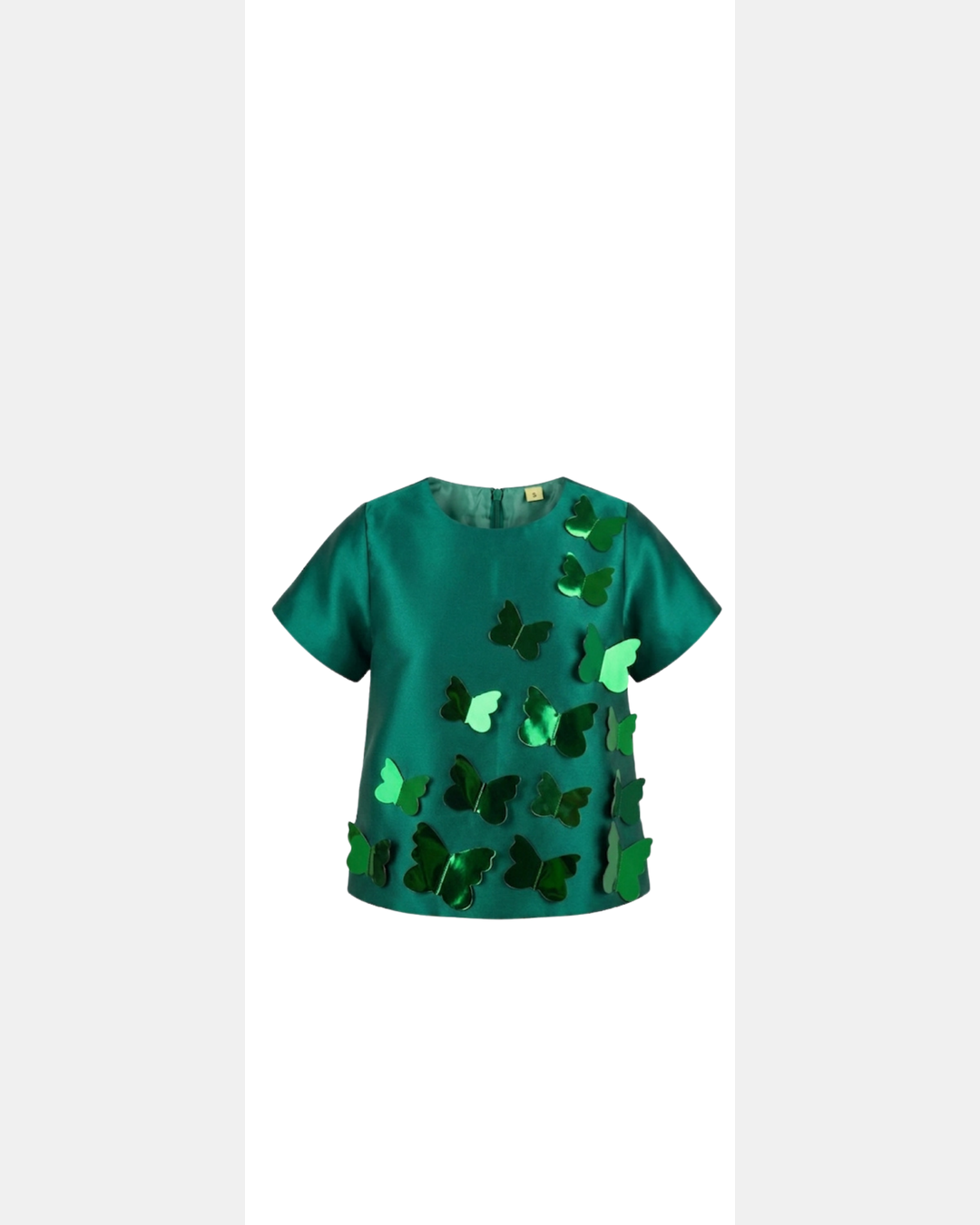 Emerald green Gabby Butterfly Top for girls with reflective butterfly embellishments by Imad Eduso Kids