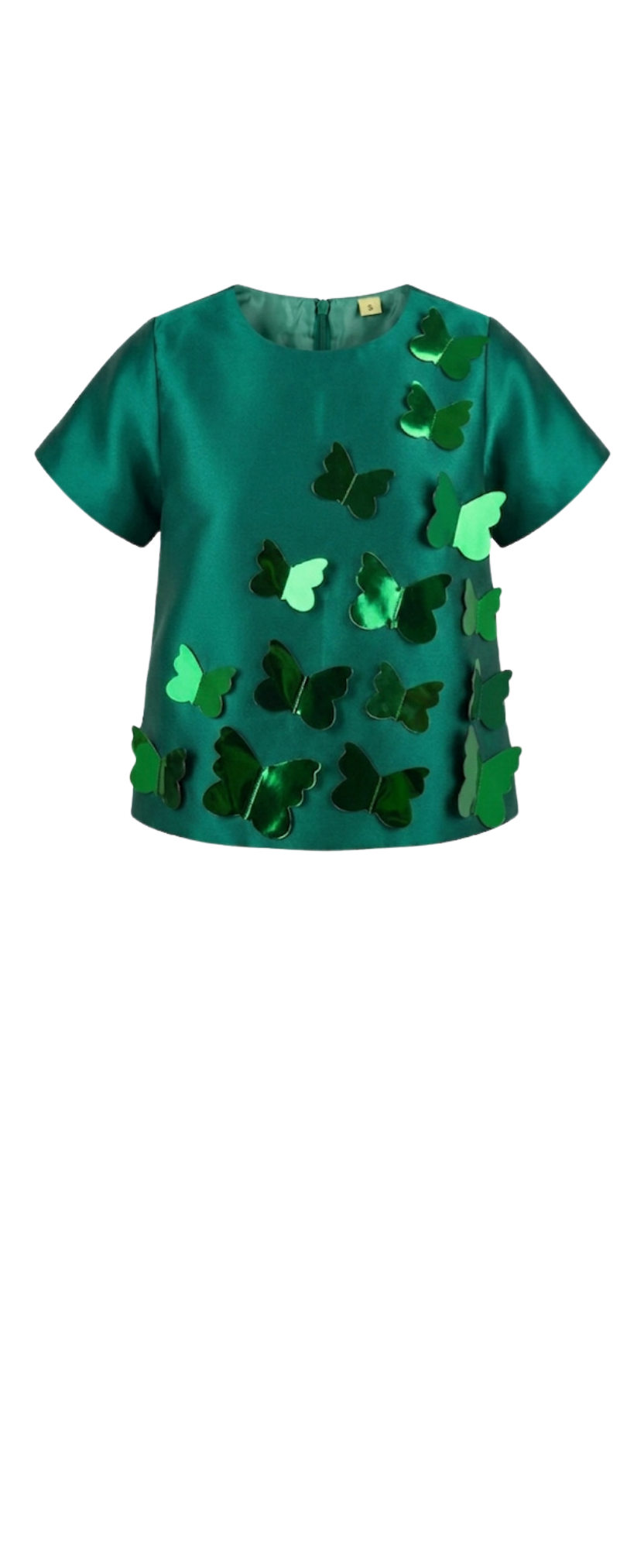 Emerald green Gabby Butterfly Top for girls with reflective butterfly embellishments by Imad Eduso Kids