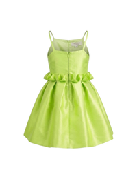 Back View of the Lime green Oyin Party Dress for girls with sculptural ruffle waist by Imad Eduso Kids