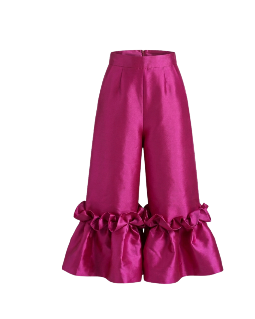 Magenta Ruby Pants for girls with dramatic ruffle hem detailing by Imad Eduso Kids