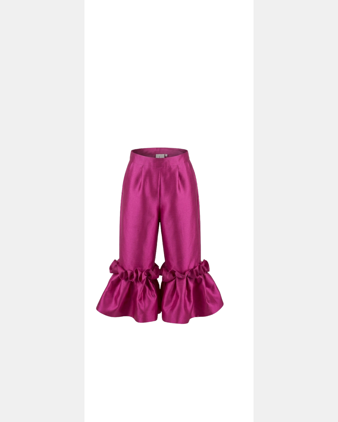 Magenta Ruby Pants for girls with dramatic ruffle hem detailing by Imad Eduso Kids