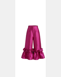 Magenta Ruby Pants for girls with dramatic ruffle hem detailing by Imad Eduso Kids