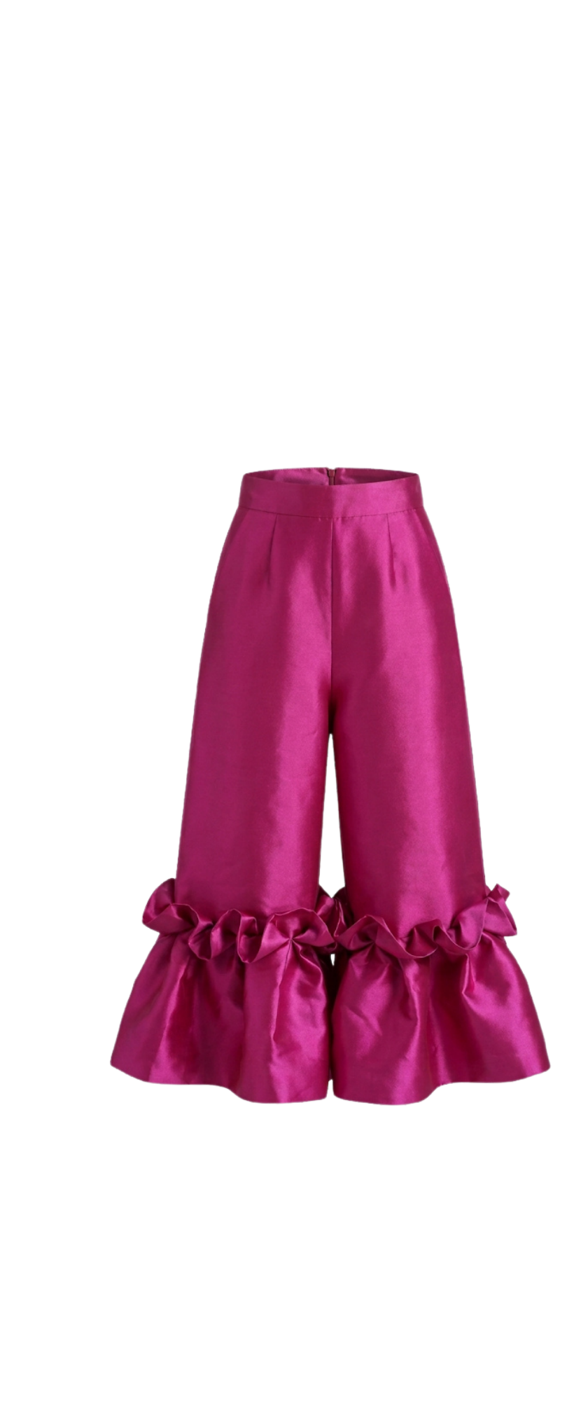 Magenta Ruby Pants for girls with dramatic ruffle hem detailing by Imad Eduso Kids