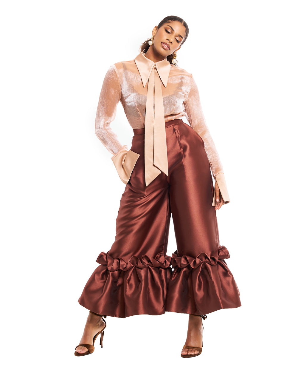 Ruby Pants- Brown X Anjie Shirt- Nude
