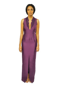 A model wearing a purple Sleeveless V Neck dress 